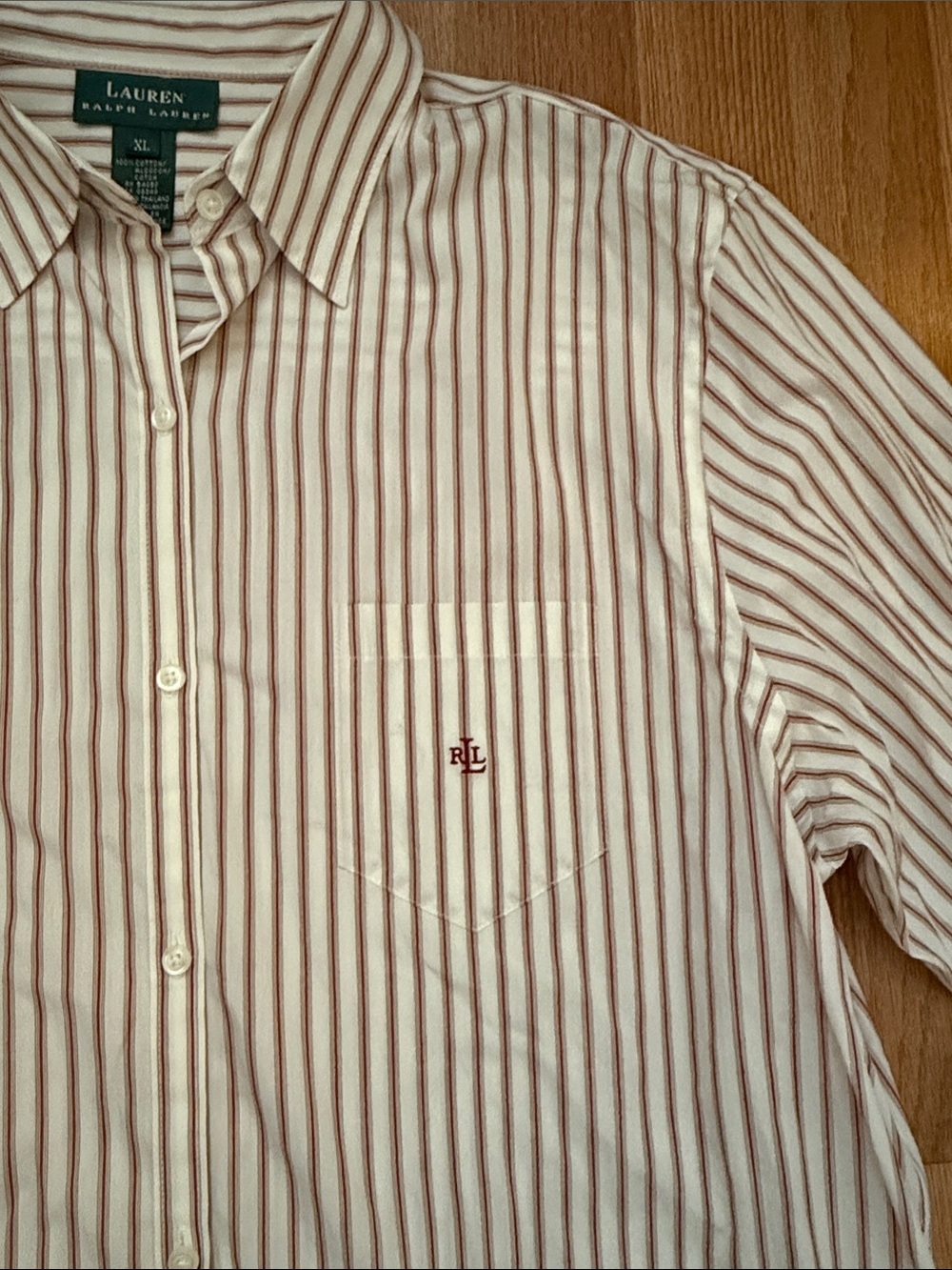 Lauren Ralph Lauren White 100% Cotton Button-Down Shirt with Red Stripes - Picture 4 of 7